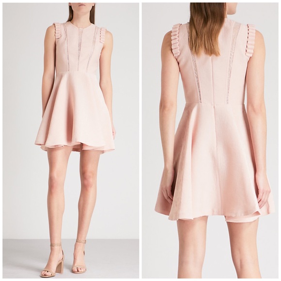 NWOT Sandro Paris Lace Inset Ruffle Dress in Blush FR 36; US 2-4 / Small - Picture 14 of 16